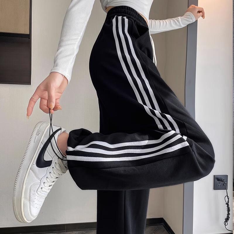 Langsha Women's Three-Stripe Straight-Leg Drawstring Sweatpants