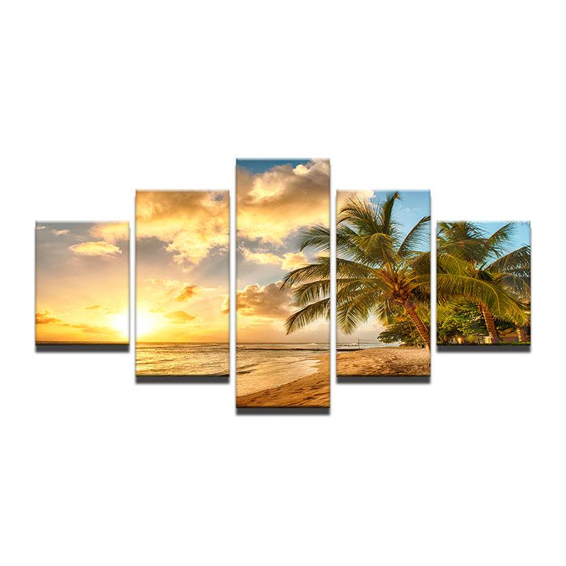 

Большая картина на холсте для спальни, гостиной, дома, настенного художественного декора, 5 шт., пальмы, пейзаж, модульная картина с принтом, YGYT, без рамки 40x60cm*2 40x80cm*2 40x100cm*1