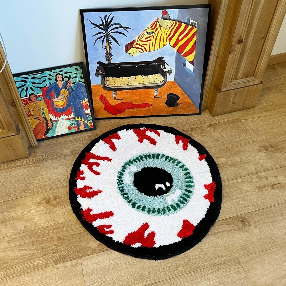

Bursting Eyeball Handmade Tufted Rug Doormat Fluffy Tufted Soft Area Rug Circular Thickened Antislip Carpet Living Room Bedroom 60X60CM