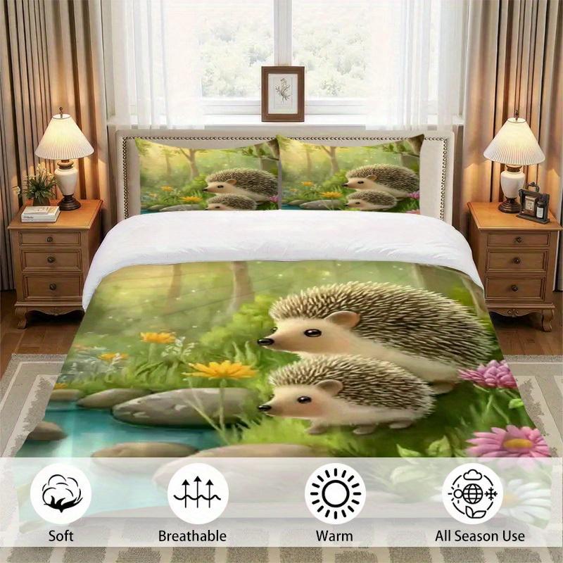 3pcs Cartoon Cute Hedgehog Flower Perfect Duvet Cover Set Soft Comfortable Breathable Bedding Set Suitable for All Seasons