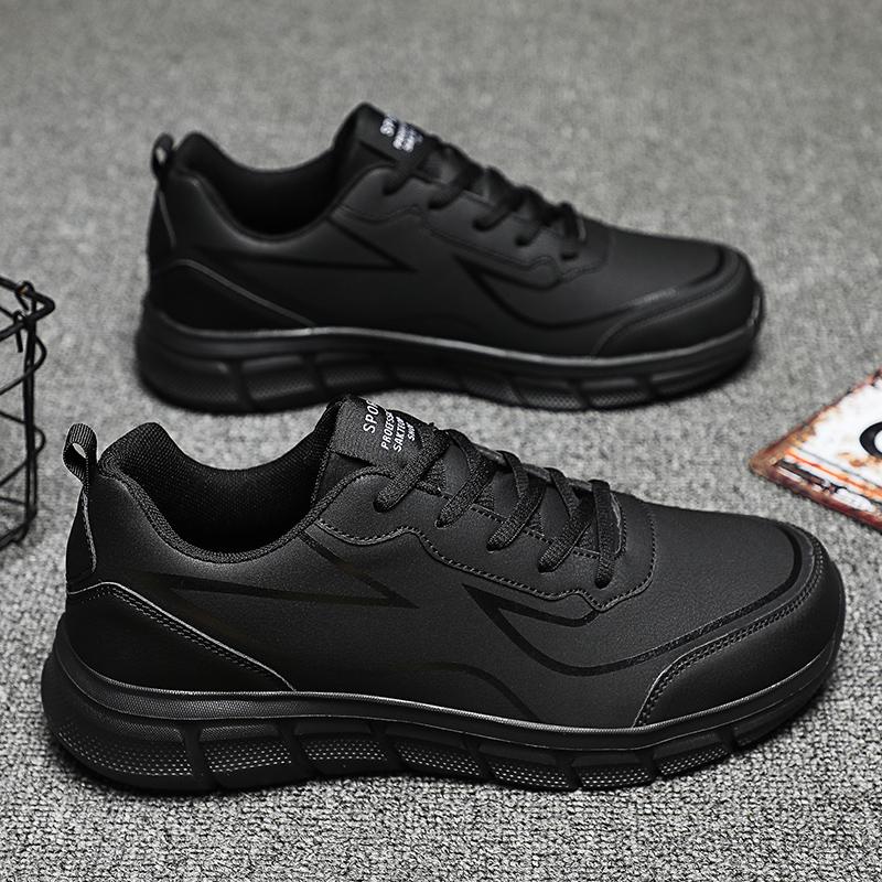 Fat feet wide fat large size spring and autumn casual sports black shoes chef leather shoes
