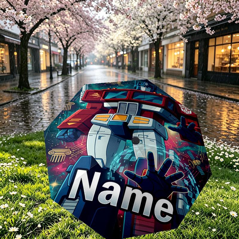 Custom Name Personalized Transformers Print Umbrella, Auto Open Close, 8‑Rib Sturdy Frame, Commute Camping Hiking Use, Birthday Gift