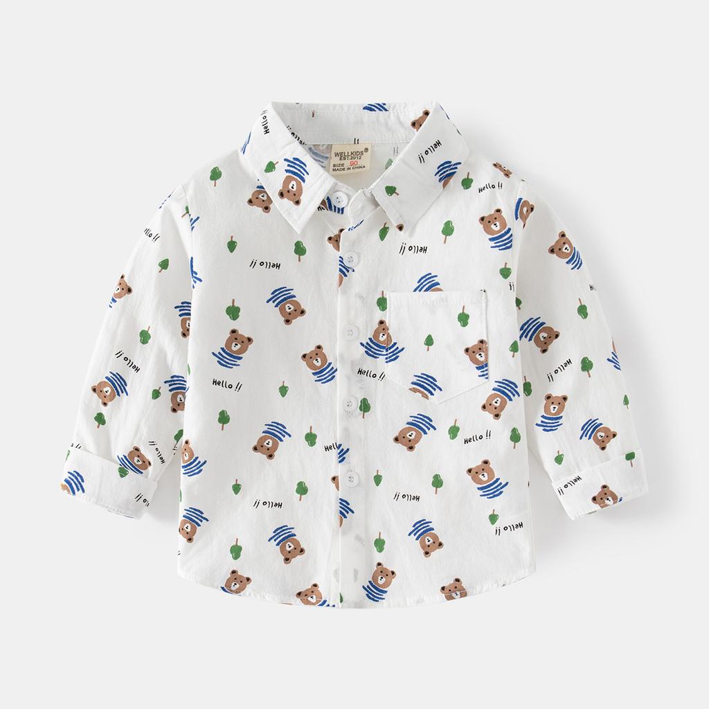 Boys Casual Long Sleeve Cartoon Dinosaur Print Kids Shirt