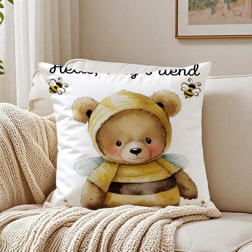 Cute Accompany Children Teddy Bear Cushion Cover Linen Pillowcase Soft  for Sofa Bed Home Room Decor