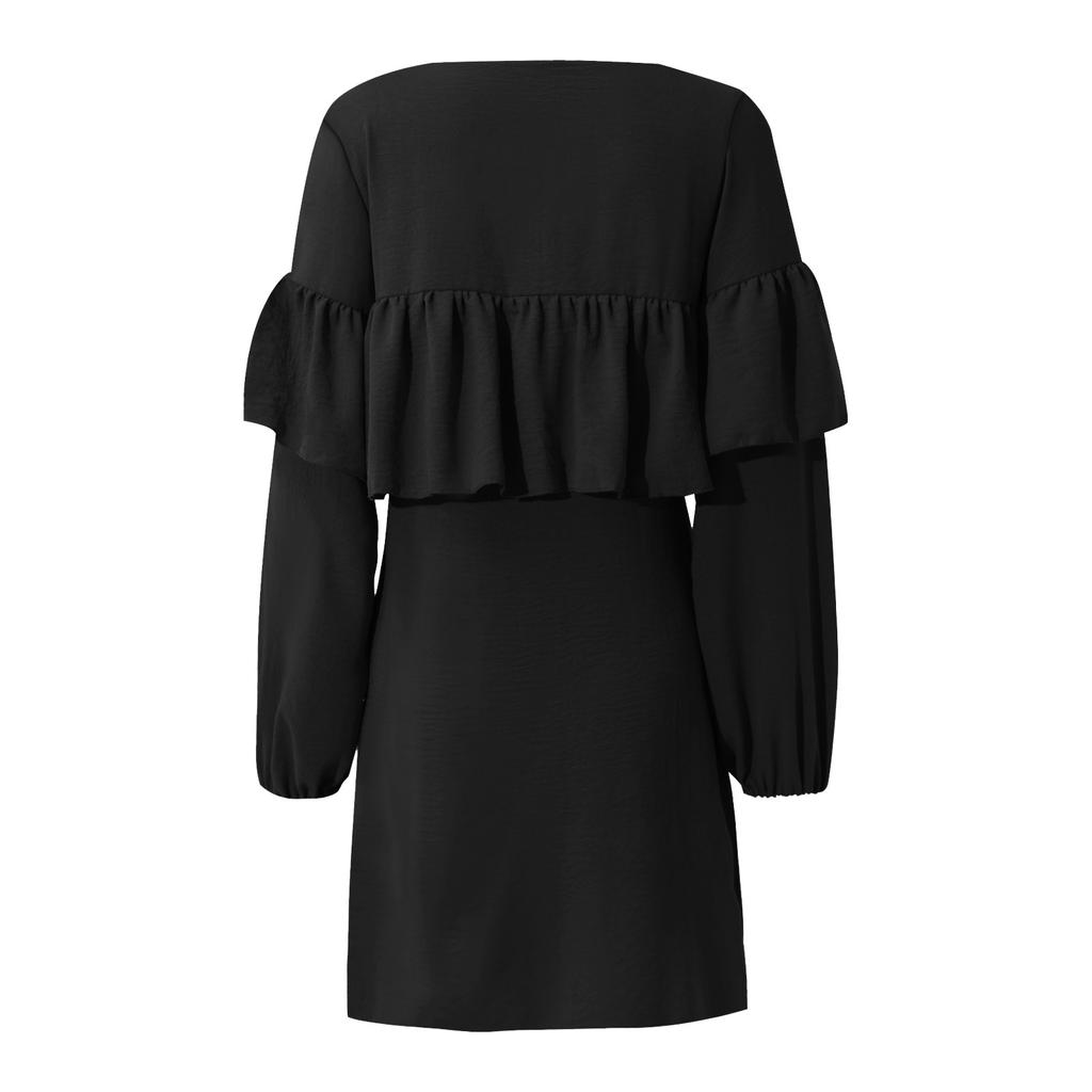 Women's And Winter Dress Color Long Sleeve Loose Waist Sexy Pleated Skirt