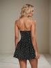 European & American Retro Black Polka Dot Sleeveless Halter Dress with Deep V-Neck & Open Back