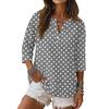 Women Casual Polka Dot Print V Neck Button Front Three Quarter Sleeve Linen Blend Blouse Lightweight Loose Fit Top for Daily Wear