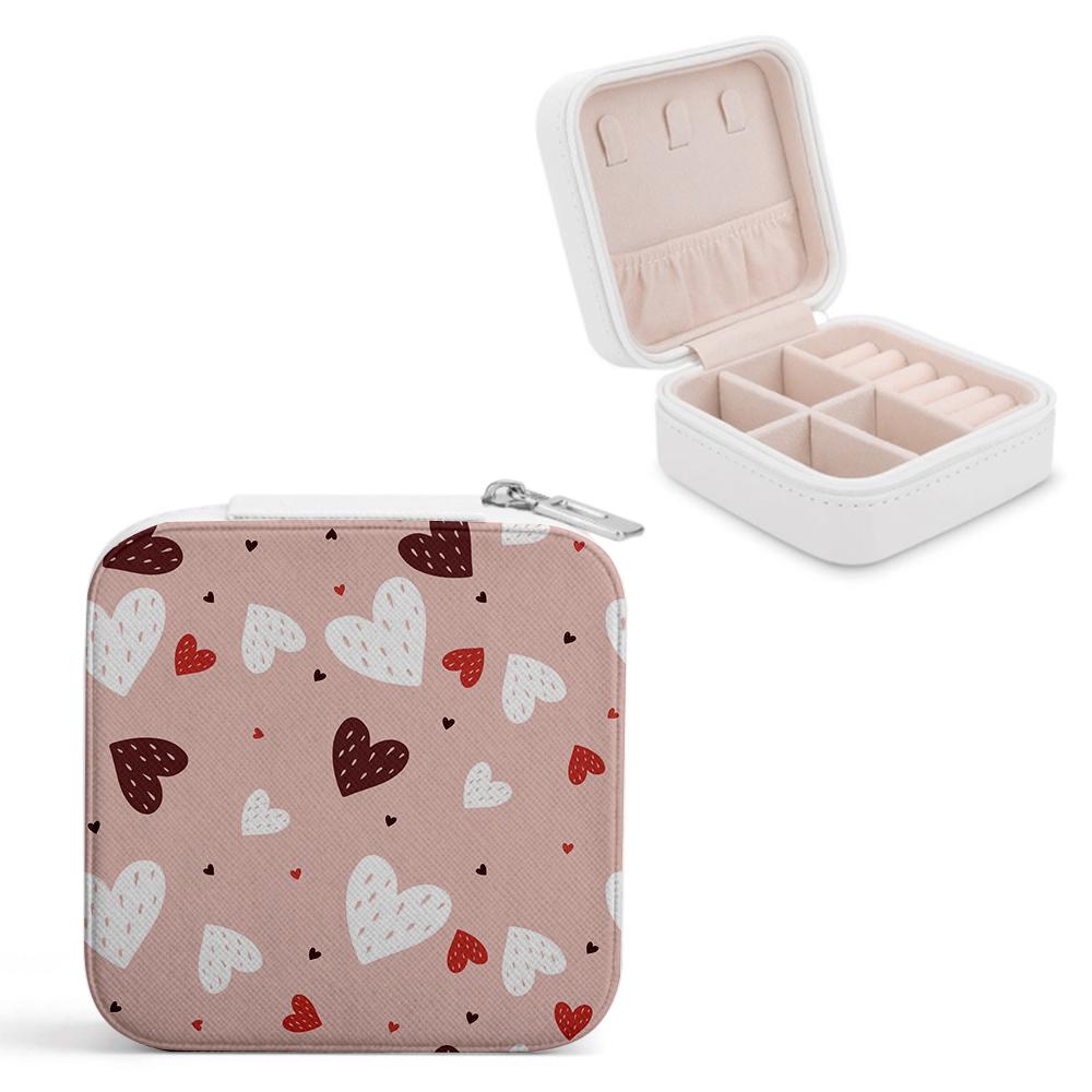 Cute Heart Pattern Organizer Box, Leather Jewelry Box, Travel Portable Storage Case for Earrings Rings Necklaces, Romantic Christmas Gift for Women Gi