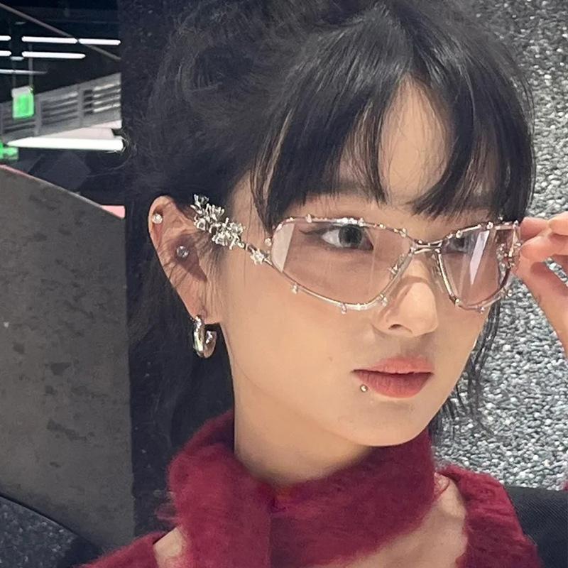 Y2K Stylish Eyeglass Frames for Women Rhinestone Decoration Women's Glasses Blue Light Blocking Decorative Glass