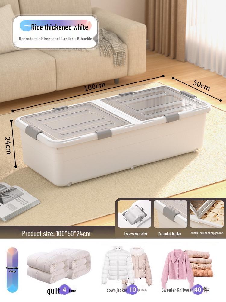 Under-bed Transparent Storage Box with Wheels for Clothes and Quilts