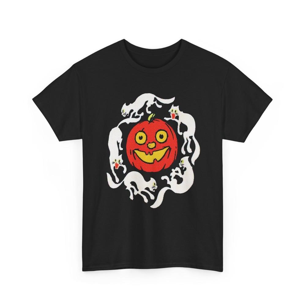 

early 1900s halloween crepe paper jacko with cats custom edit tshirt 2XL