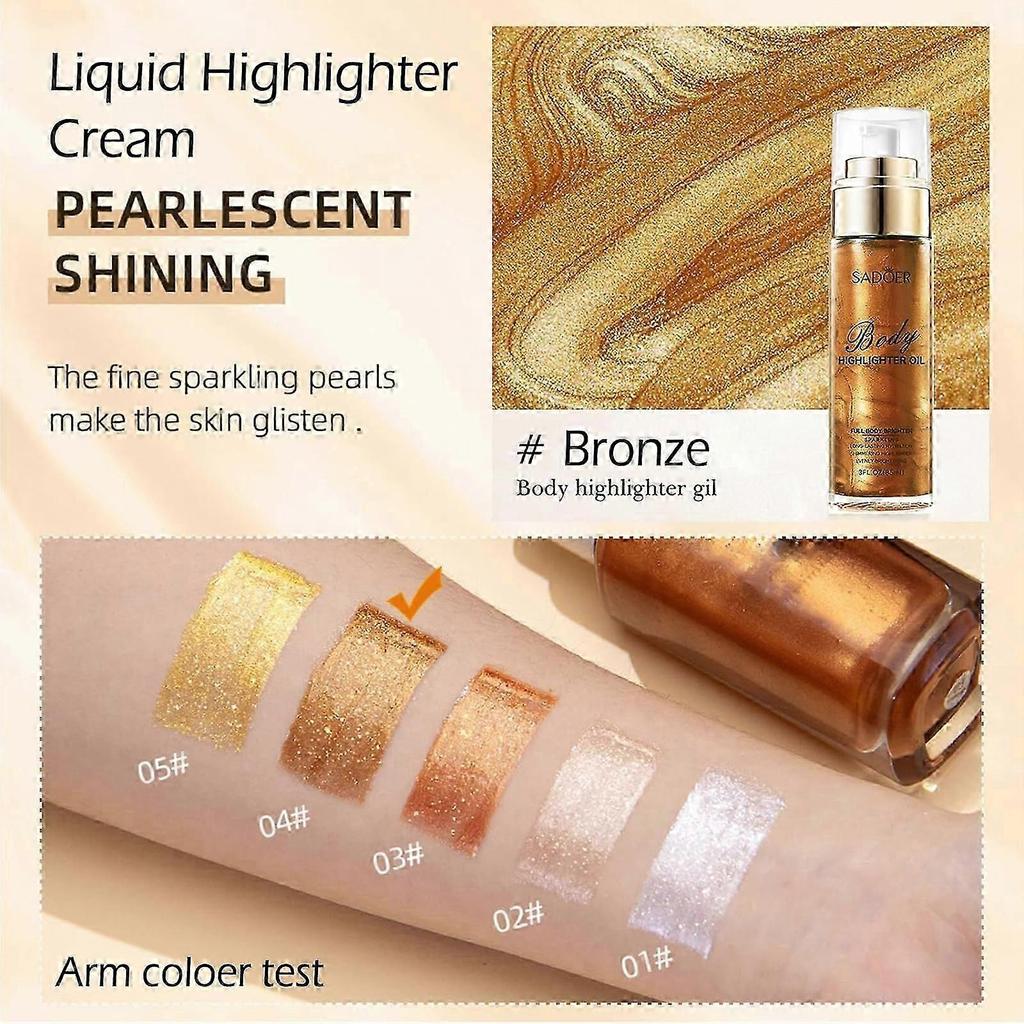 Shimmer Face And Body Oil,Silky Glow Body Glitter Cream Liquid Highlighter Makeup,Luminated Liquid Bronzer Body Glow Lotion Less
