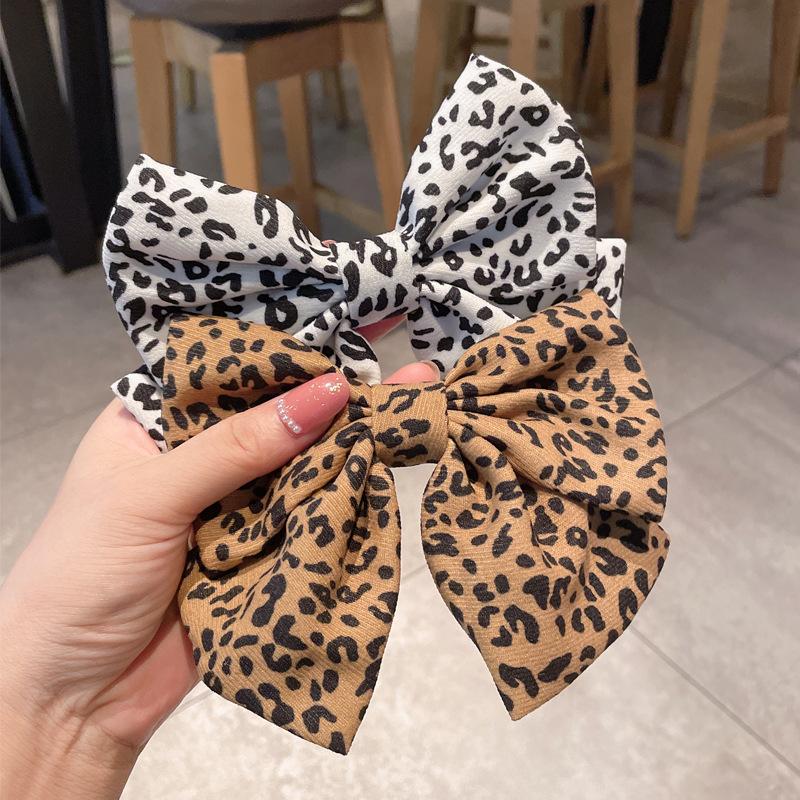 Sexy Leopard Print Bow Hair Clip Women Large Bowknot Satin Hairpin Barrettes Girls Ponytail Clip Hair Accessories Headwear Gift