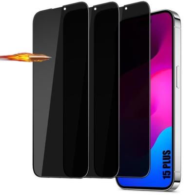 Tempered Glass Screen Protector - for iPhone 15 Plus - Pack of 3 - Shock-Resistant - Anti-Spy - Black