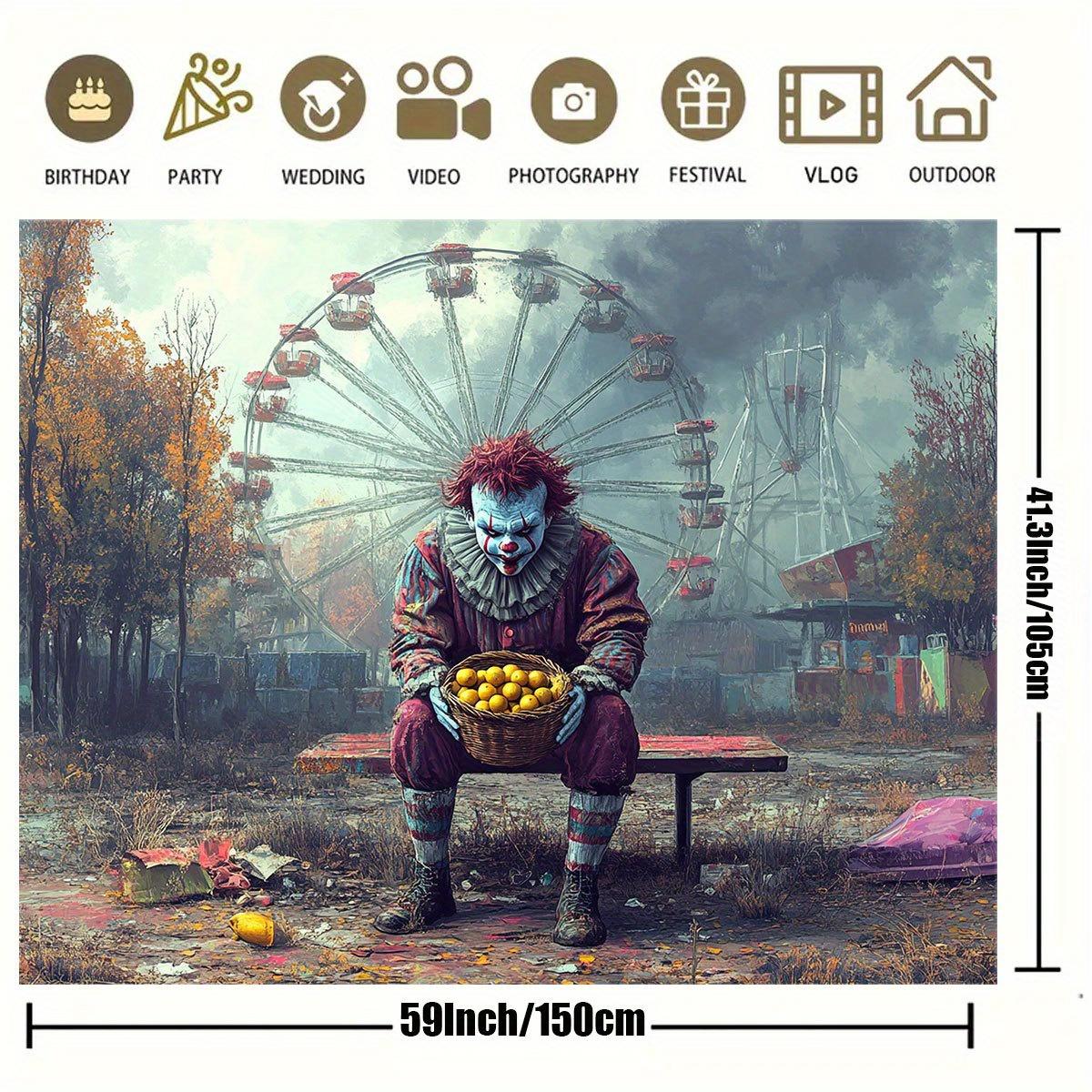 1 terrifying clown banner background cloth - Ferris wheel & Clown pattern perfect for Halloween party decoration 130x150cm