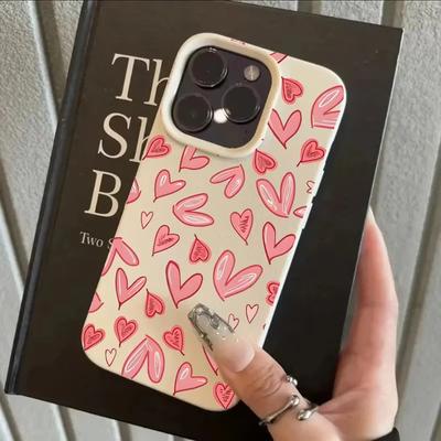 Creative Fashion Pink Love Pattern Lychee Texture Phone Case For iPhone 17 16 15 14 Plus 13 12 11 Pro Max 17 Air Silicone Cover