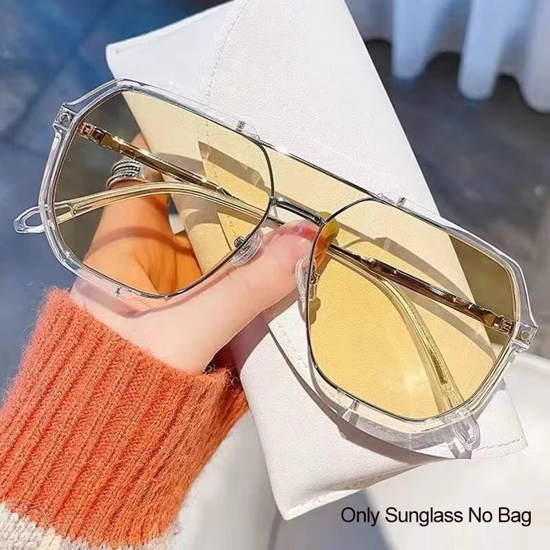 Evropa A Spojené Státy Móda Dvojitý Nosník Velký Rám Polygonální Sluneční Brýle Módní Konkávní Tvar Sluneční Brýle Příliv