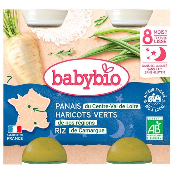 Babybio - Kleines Babyglas Gute Nacht Pastinake Grüne Bohnen Reis - Bio - 2x200g - Ab 8 Monaten