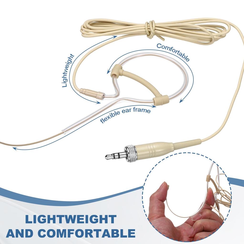 uxcell Mono Ear-hook Headset Microphone, Over-ear Type Omnidirectional Wired Condenser Mic with 3.5mm Audio-Technica Type Plug, 3.9ft Cable, Beige