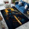 1PC Blue Armored Knight with Sword Print Carpet Rug for Living Room Bedroom Sofa Doormat Home Decor Non-slip Floor Mat