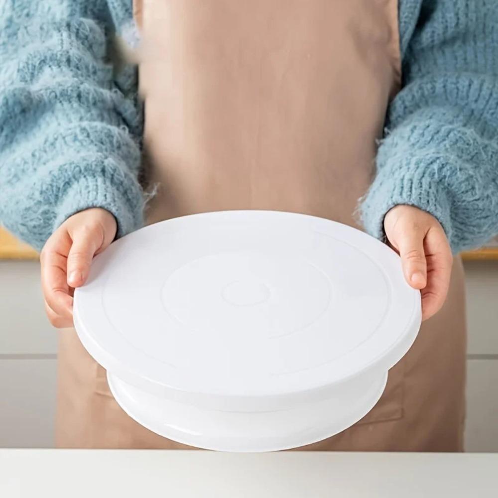 Plastic Cake Turntable White Round Cake Revolving Spinner Stand for Baking Cupcake Cookie Muffin Baking Supplies Accessories