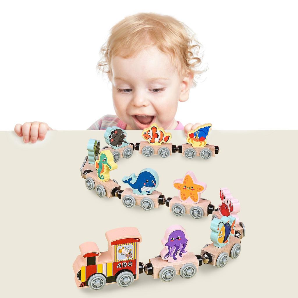 Wooden Magnetic Animal Train Set Of 11 Pieces, Preschool Learning Activity Toys, Birthday, Boys And Girls