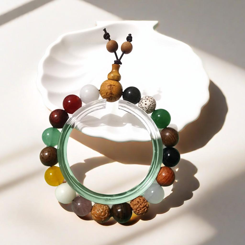 Red Pine & Green Sandalwood Beads with Shoushan Stone Bracelet - Unisex Chinese Style