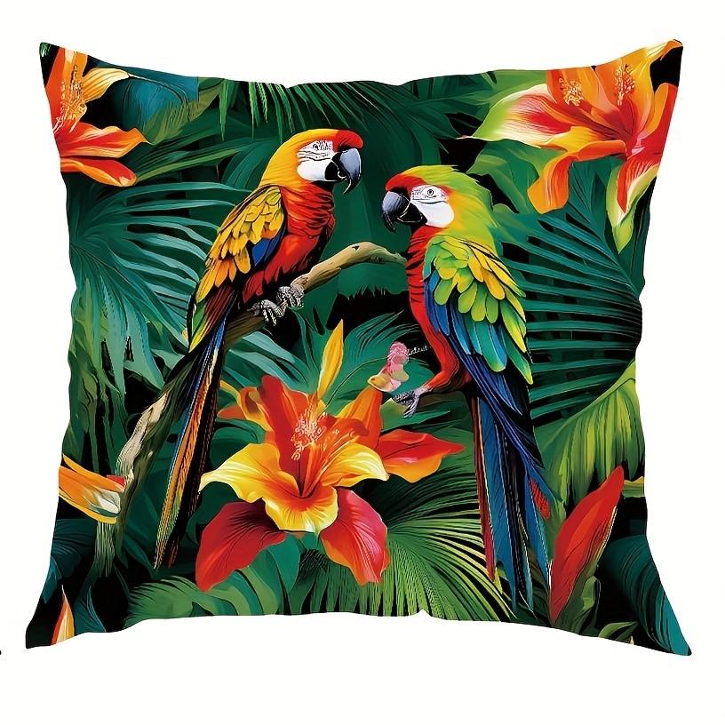 VIKAMA Vivid Parrot & Tropical Floral PillowcasesLiving Room Sofa Cushion Cover, Soft and Comfortable, Bedroom Room Decoration