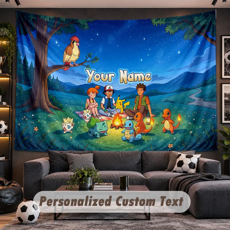 Wall Hanging Tapestry Custom NamePokémon Pattern Personalized Printed Fabric Wall Decor