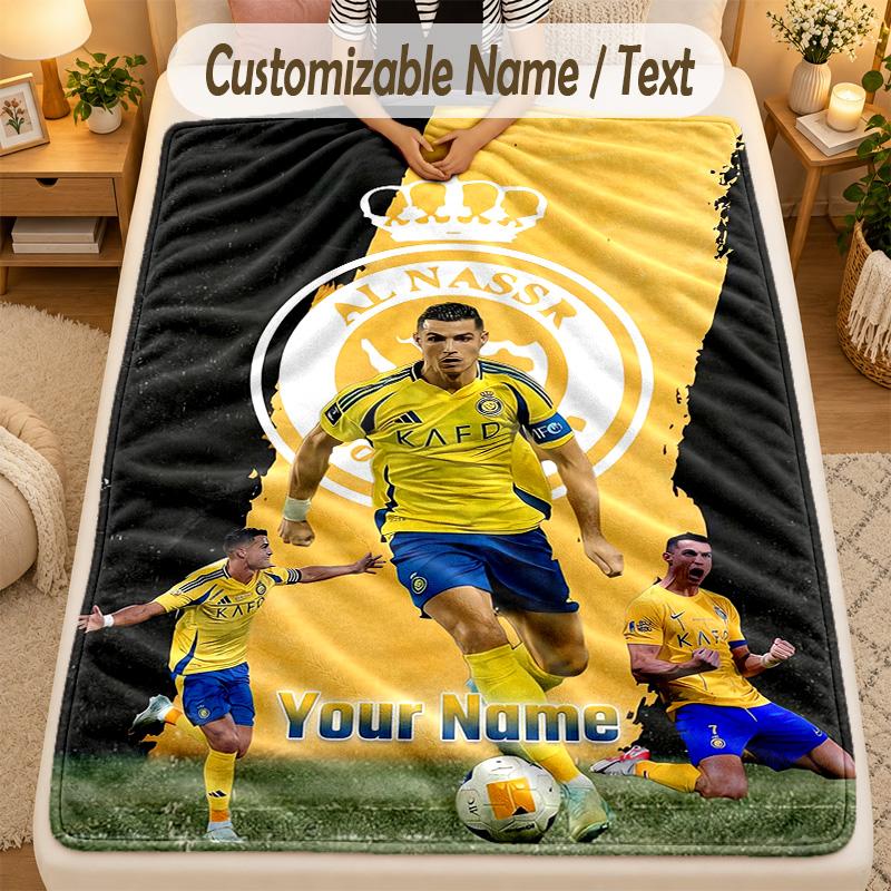 Flannel BlanketCristiano Ronaldo Custom Name Text Personalized Soft Warm Throw Blanket Home Decor Gift