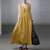 Women's Sleeveless Cotton Linen Pleated Maxi Dress