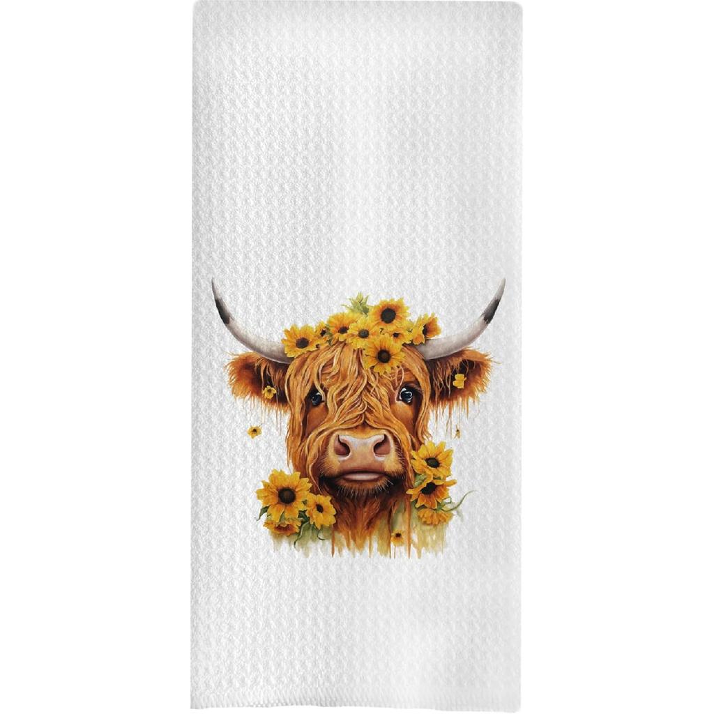 Highland Cow Bathroom Kitchen Towels - Hello Sweet Cheeks Western Bathroom Kitchen Decor,Farmhouse Western Cow Decorative Hand Towels 16x24, Funny