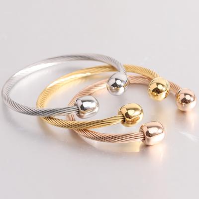 Bracelet Simple en acier titane en forme de C, rétro, fil de câble facile à assortir, ouverture élégante, Bracelet pour femmes