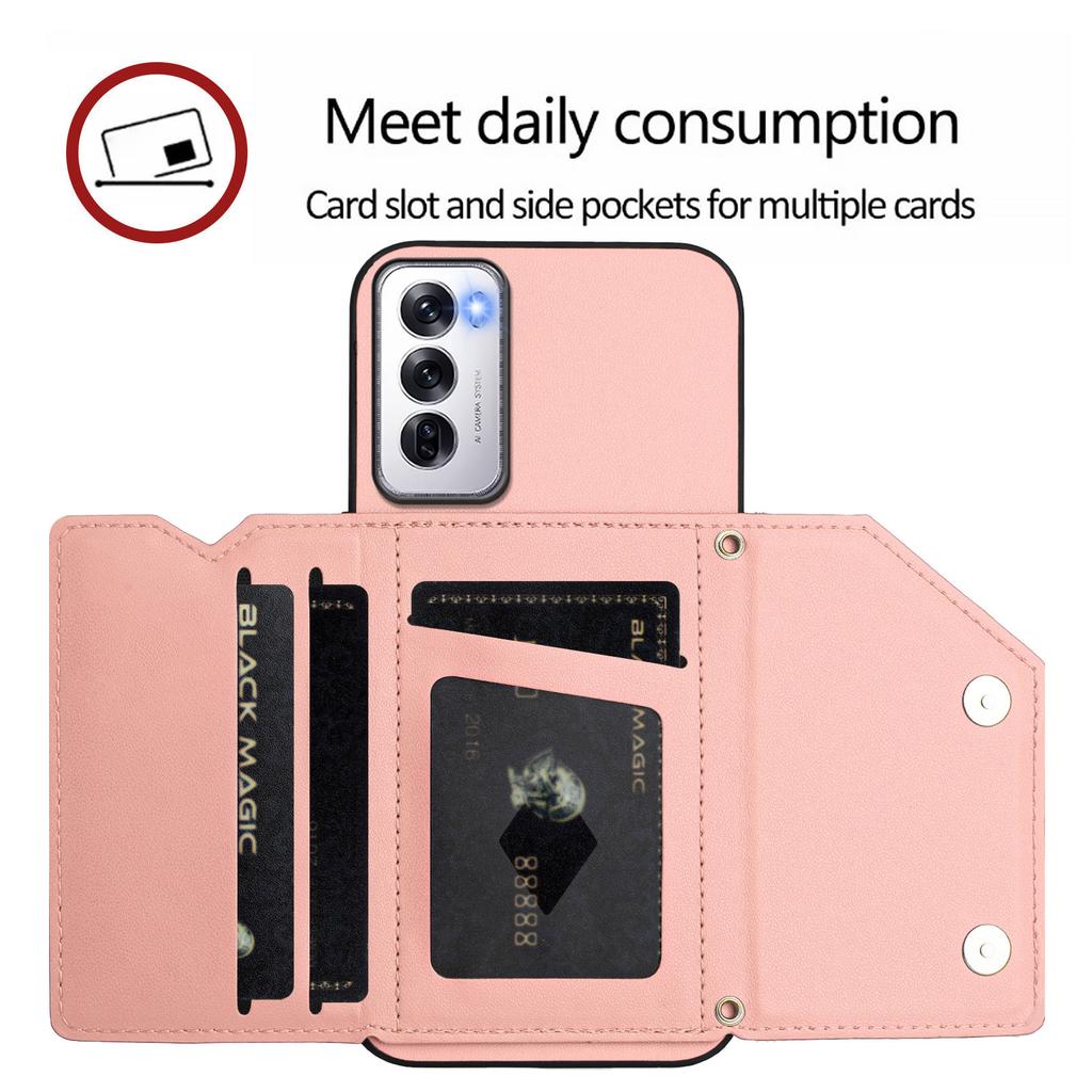 For Oppo Reno12 5G (Global) Case Card Holder Kickstand Skin-Touch Phone Cover with Wrist Strap