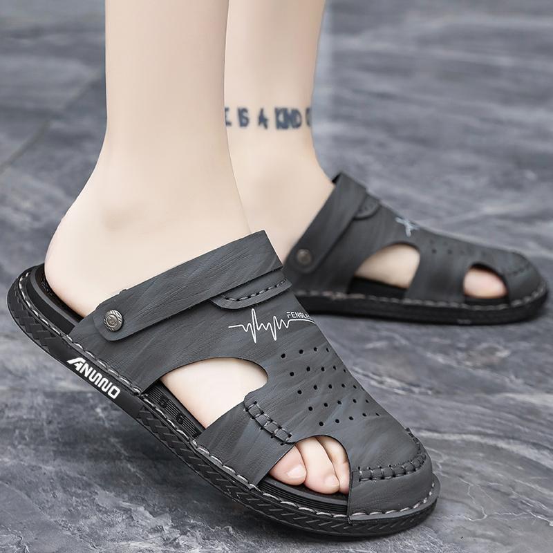 Men's Baotou Sandals Summer new Outdoor Cool Breathable Anti slip Waterproof Beach Shoes Soft Sole Fashion Dual purpose Slippers