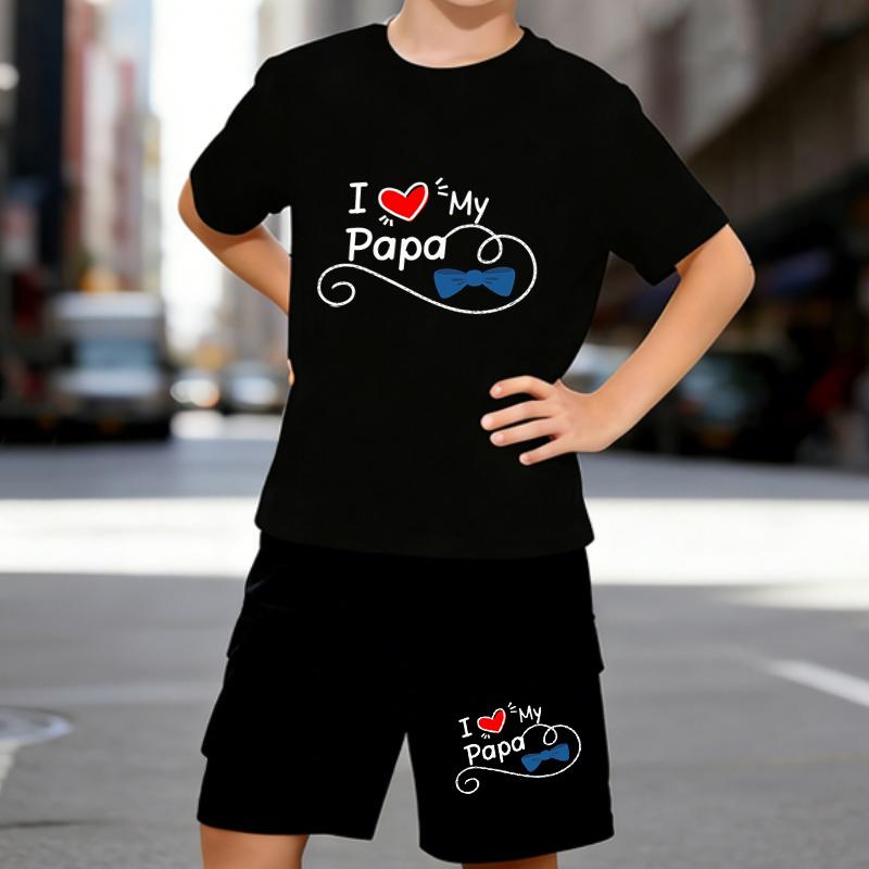 

Boys 2 Piece Parent-child themed printed outfit, Short Sleeve T-Shirt and Shorts Set for Kids Age 5-14, White,Black Sporty Casual Summer Clothes 5-6 Years чёрный