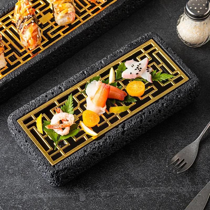 Characteristic Creative Rectangular Sushi Plate Molecular Cuisine Sashimi Tableware Yijing Dry Ice Japanese Dim Sum Western Dish