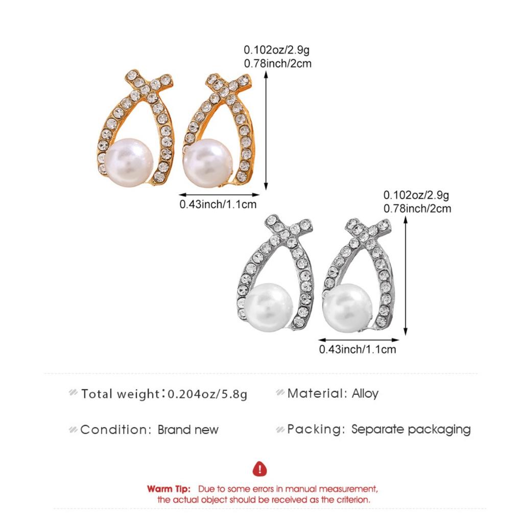 Pearl Teardrop Stud Earrings Sparkling Pave Setting Jewelry