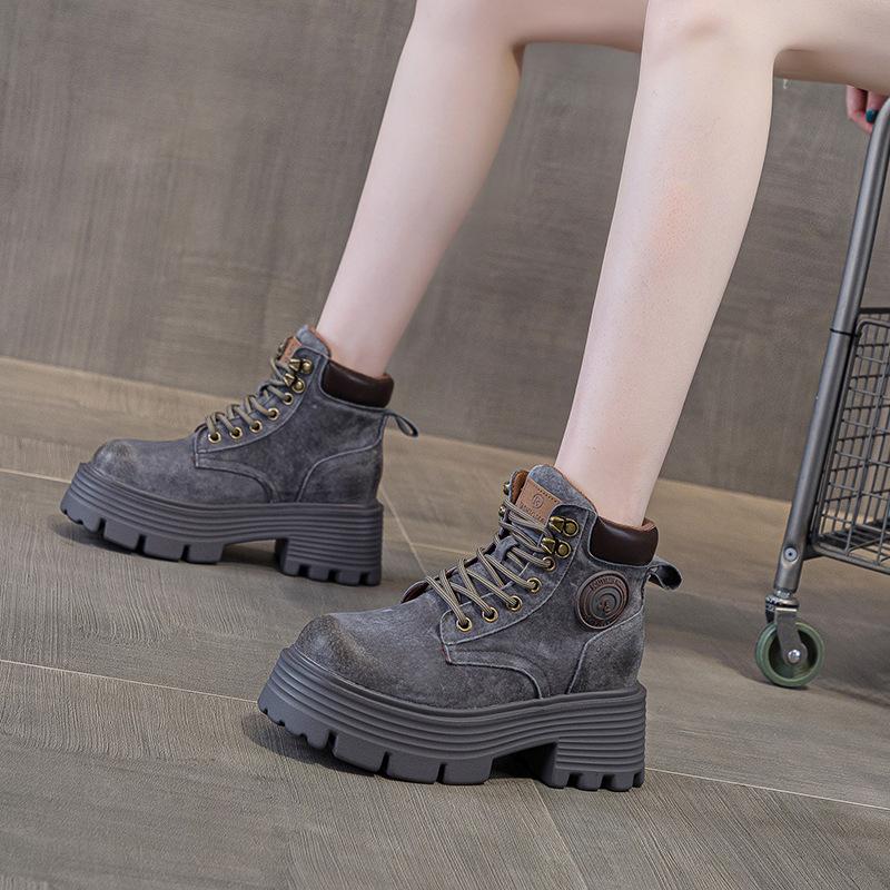 Big Yellow Boots Women's Autumn New Pigskin Retro Locomotive Boots Mountaineering Tooling Short Boots Martin Boots Women's Boots