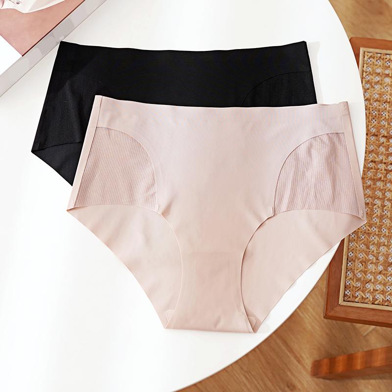 CINOON Women's Sexy Mid-rise Briefs Ice Silk Mesh Spliced Underpant Solid Color Seamless Breathable Underwear