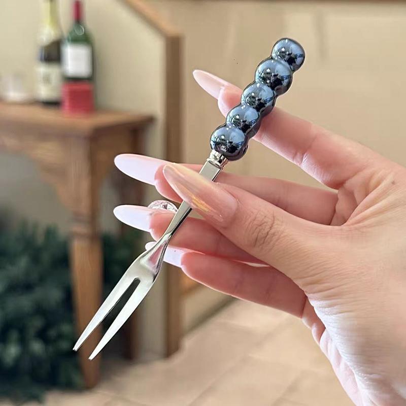 

Обідня вилка з нержавіючої сталі з довгою ручкою Набір настільних виделок Корейські столові прибори Чотири пластини Салат Десерт Фруктові Вилки Кухонні чорний