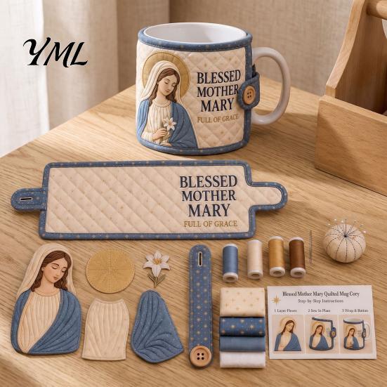 Holiday Crafting Projects for Beginners Christmas Faith Mug Cozy Sewing Kit, DIY Quilted Religious Wrap Craft Handmade Fabric Christian Sleeve Making