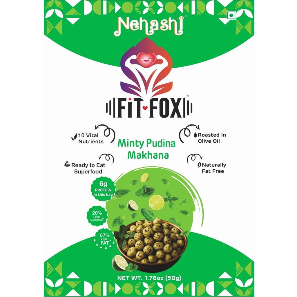 FiT FOX Minty Pudina Makhana Premium Export Quality Pack of 2 | Roasted In Olive Oil | Refreshing Mint Flavor | High Protein & Fiber Snack | Fit