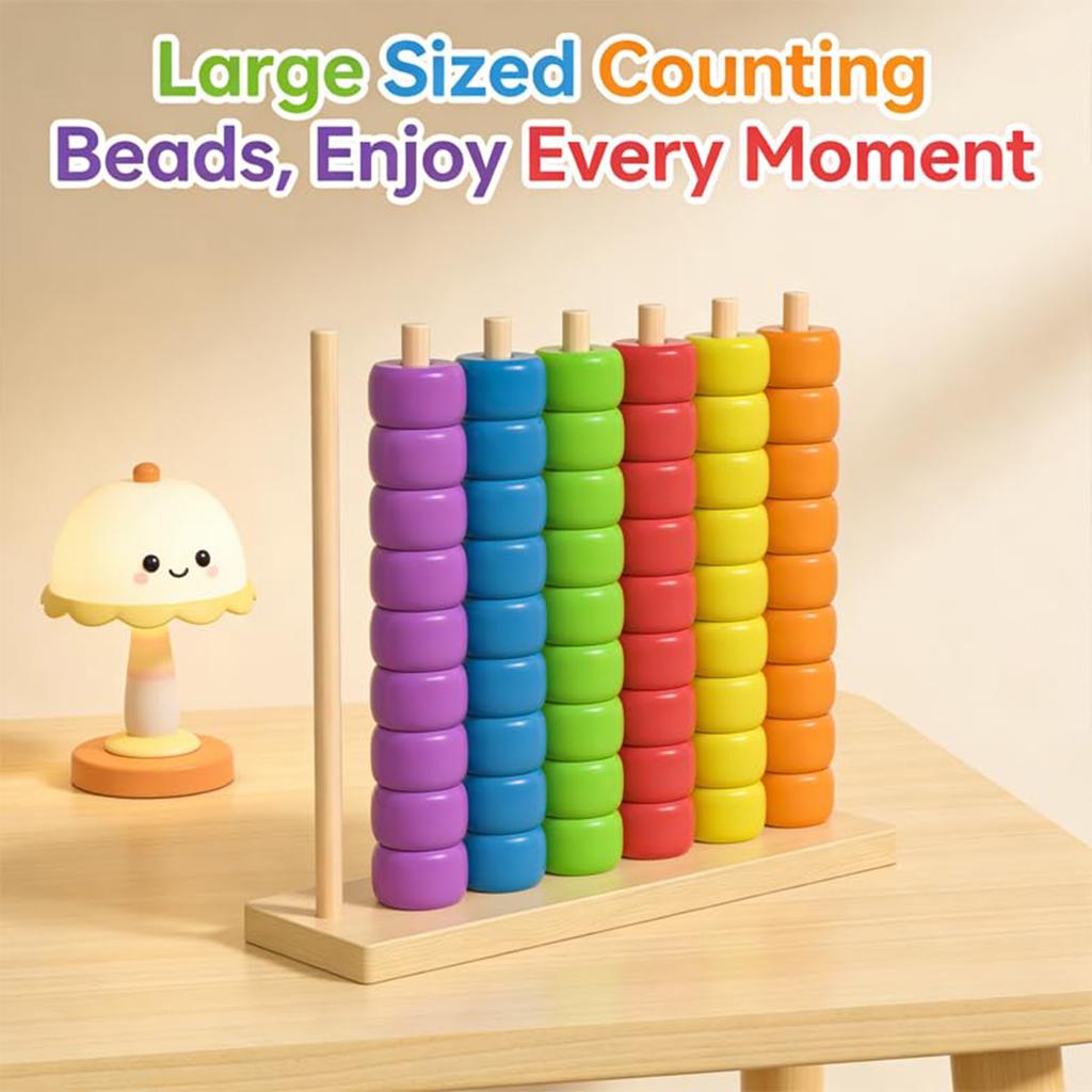 Wooden Bead Counting Toy for Children Large Size Bead Matching Game Educational Early Learning Tool with Sturdy Frame for Home and Classroom Use