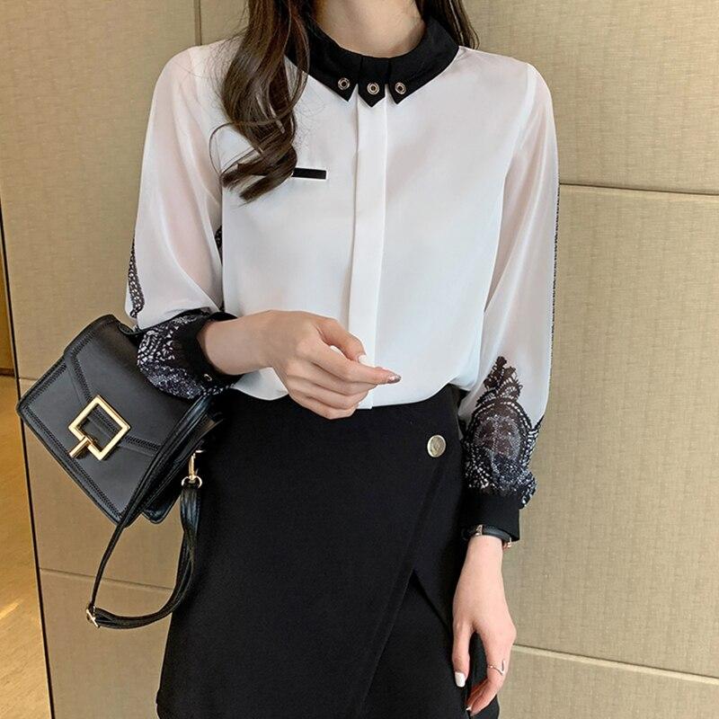 Elegantní dámské halenky s výšivkou bílé košile 2023 jaro s dlouhým rukávem ležérní topy košile Blusas Mujer