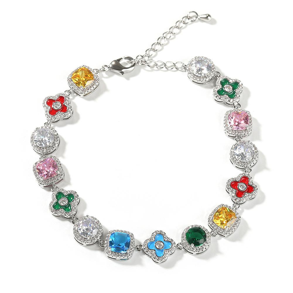 New dopamine color diamond-encrusted flower bracelet exquisite light luxury geometric adjustable jewelry