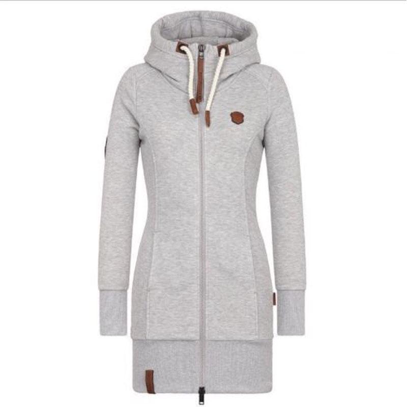 

Однотонная женская толстовка с капюшоном на молнии, свитер, куртка, длинное пальто, топы Tag S=US XXS светло-серый