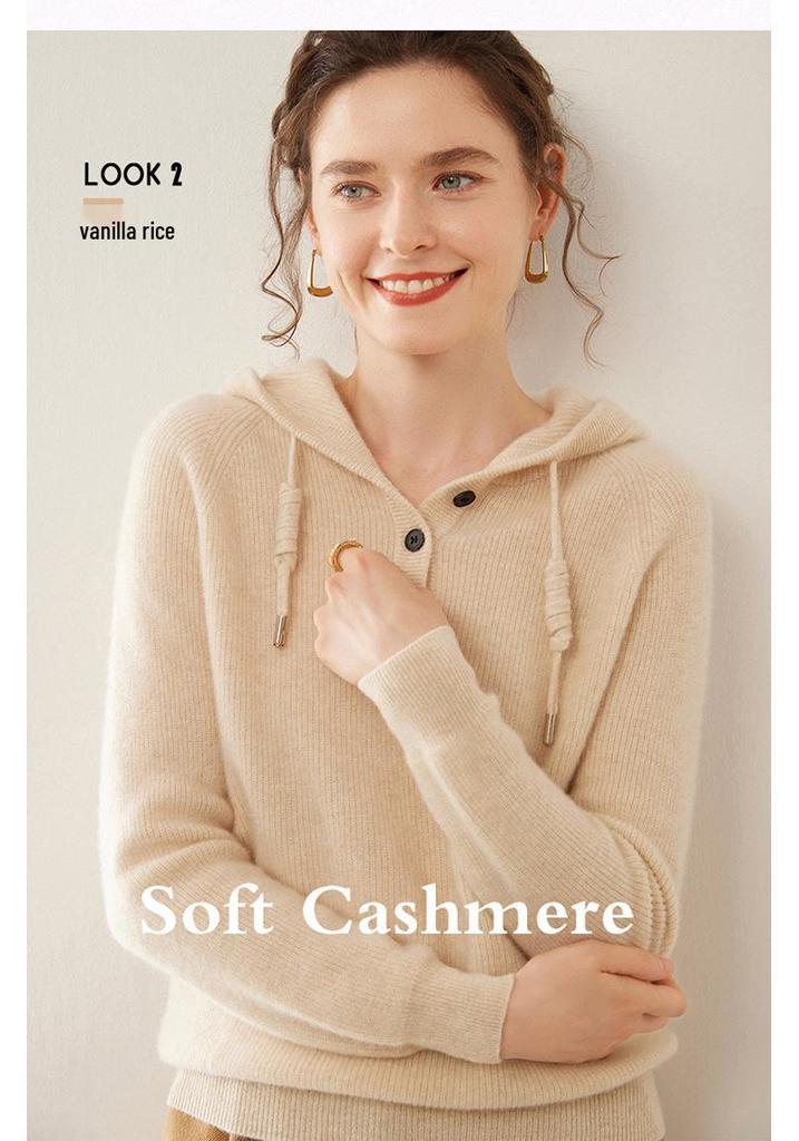 Korean Style Cashmere Loose Knit Women's Hoodie Sweater