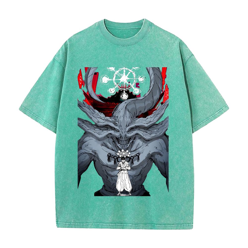 Anime Jujutsu Kaisen Ryomen Sukuna Mahoraga Printed Tee Men Women Washed Cotton T-shirts Retro T Shirt Harajuku Oversized Tshirt