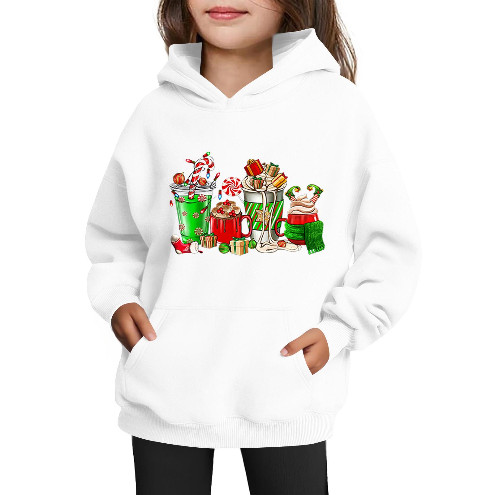 

Толстовки для девочек-подростков Худи с длинным рукавом на шнурке Пуловер Милое принтованное Худи оверсайз Рождество 160